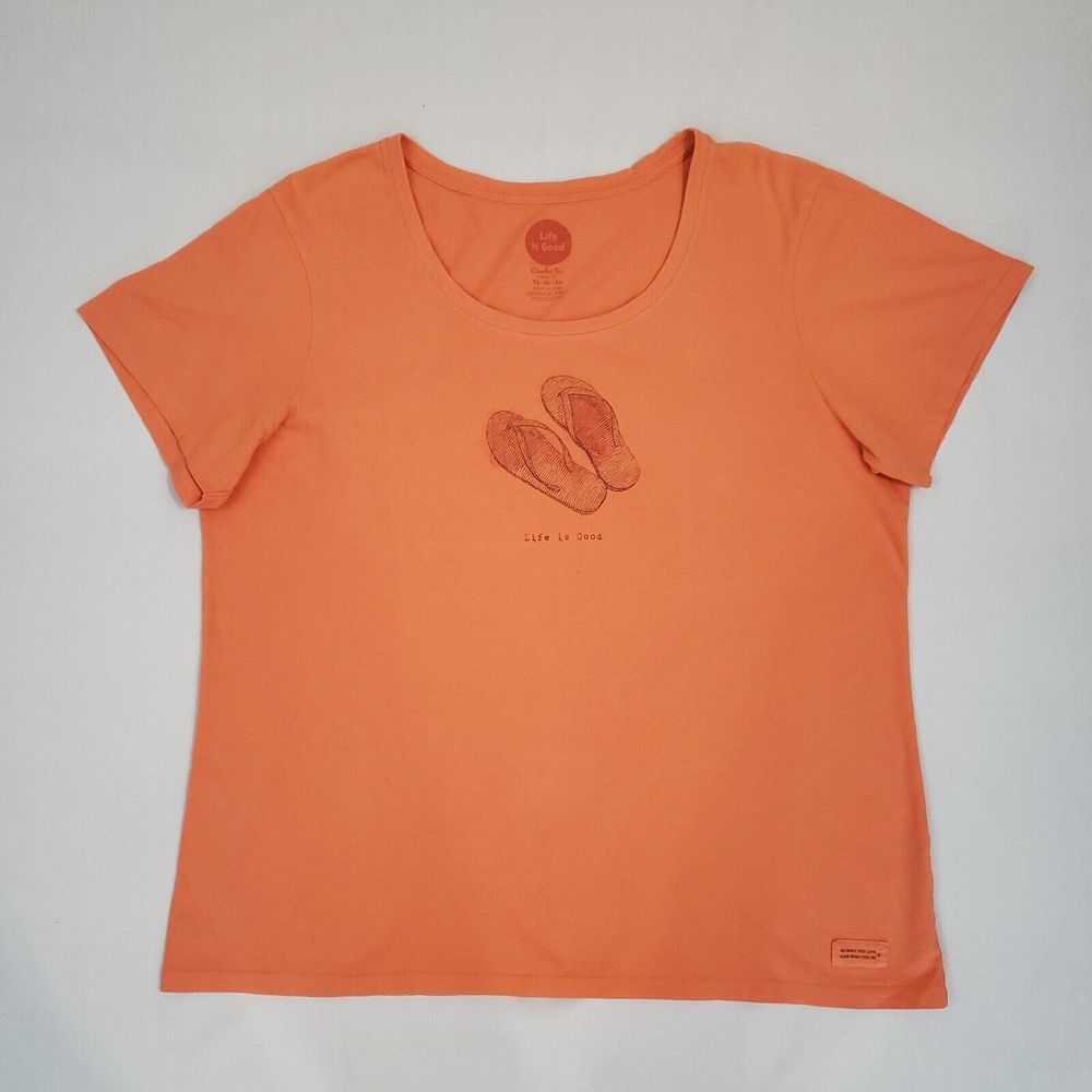 Life Is Good Sz XL Crusher Tee Shortsleeve Orange Flip Flops Sandals